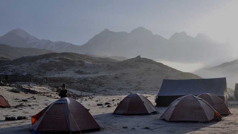 Dzongri camp at dawn - Sikkim Rhododendron Trek, India