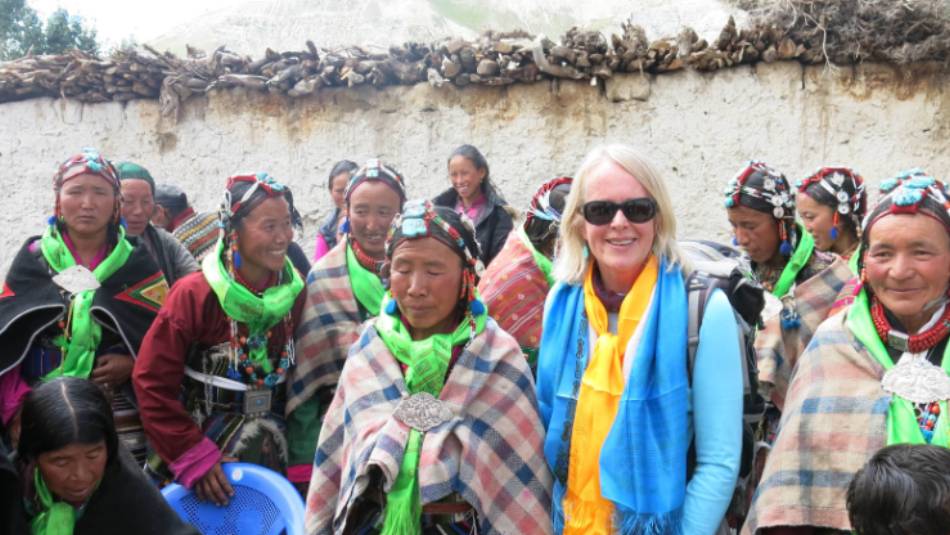 Margie Thomas with the Chosar women on our Upper Mustang Pony Trek | Margie Thomas
