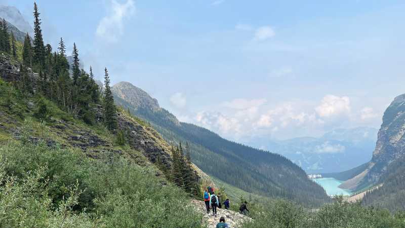 Descending towards Lake Louise from the Plain of Six Glaciers Tea House | Kalaya Mckenzie