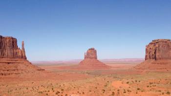 Sandstone buttes of Monument Valley at the Arizona-Utah state line