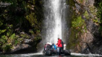 Dusky Sound Waterfall © F.wardle,Fiona Wardle Zodiac cruising in Dusky Sound