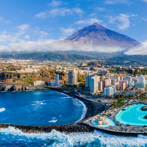 Puerto de la Cruz, with Teide volcano in the background, Tenerife Island
