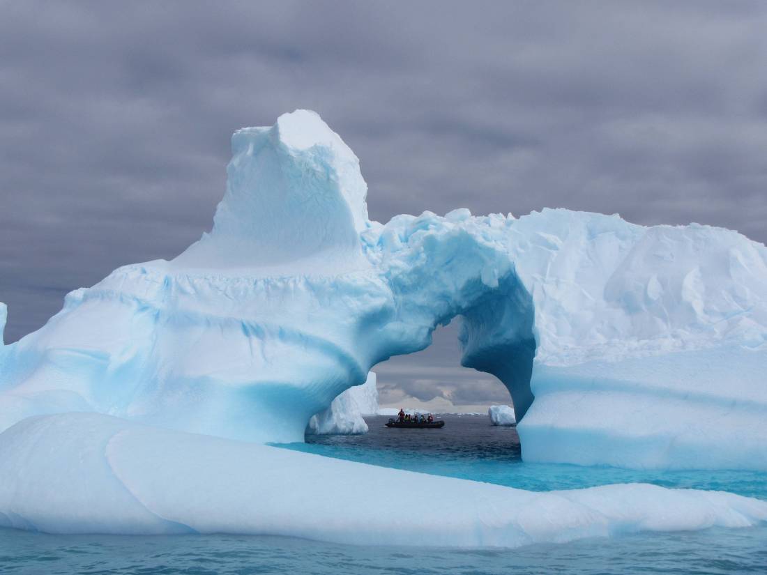 Giant icebergs dwarf the zodiac, Antarctica |  <i>Learna Cale</i>