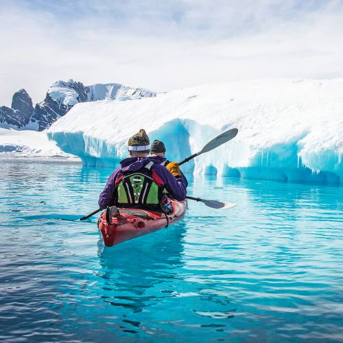 Kayaking the tranquil waters in Antarctica