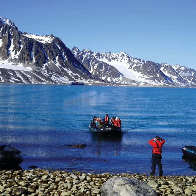 Views across Magdalenefjord as we approach in the zodiac | Gesine Cheung