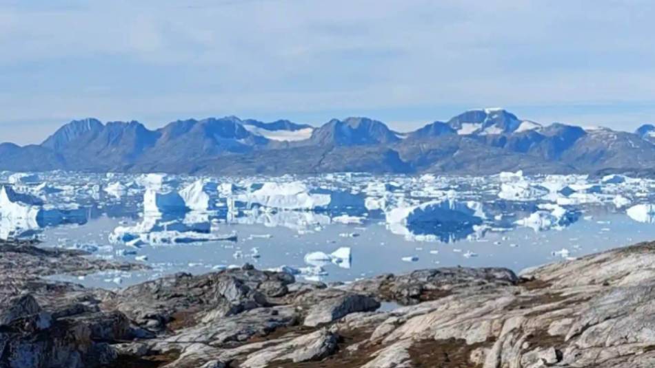 An ice-strewn bay in Greenland