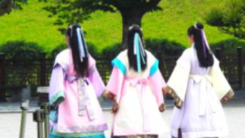 Girls in traditional silla costumes, Japan