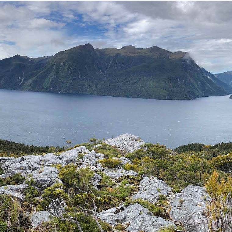 View of the limestone cliffs, Acheron Gorge. The massive beds of