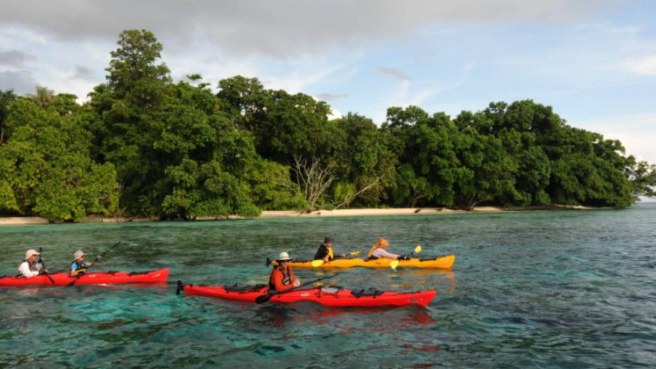 Kayaking is an optional activity on our adventure cruise in the Solomon Islands | A Russ