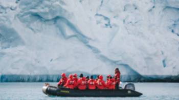 Svalbard Wagonwaybreen,John Bozinov Zodiac cruising in Svalbard