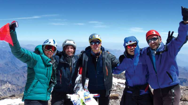 Climbers celebrate on Aconcagua's summit - Aconcagua Expedition, Argentina
