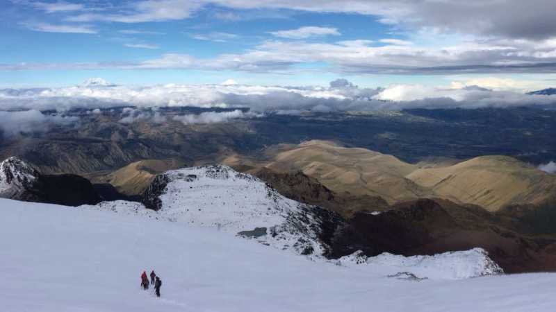 Descent of Chimborazo volcano, the highest mountain from the earth's centre