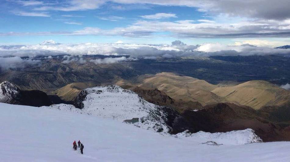 Descent of Chimborazo volcano, the highest mountain from the earth's centre