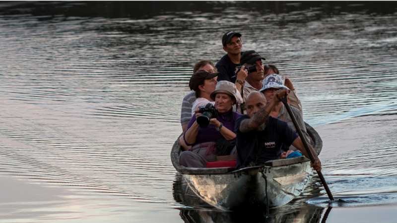 Dig-out canoes are a great way to explore the waterways around Sacha Lodge