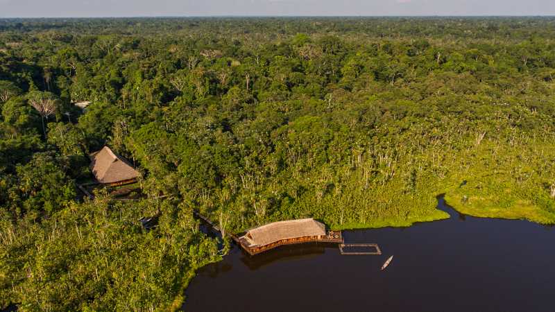 Looking down on Sacha Lodge deep within Amazon Jungle, Ecuador