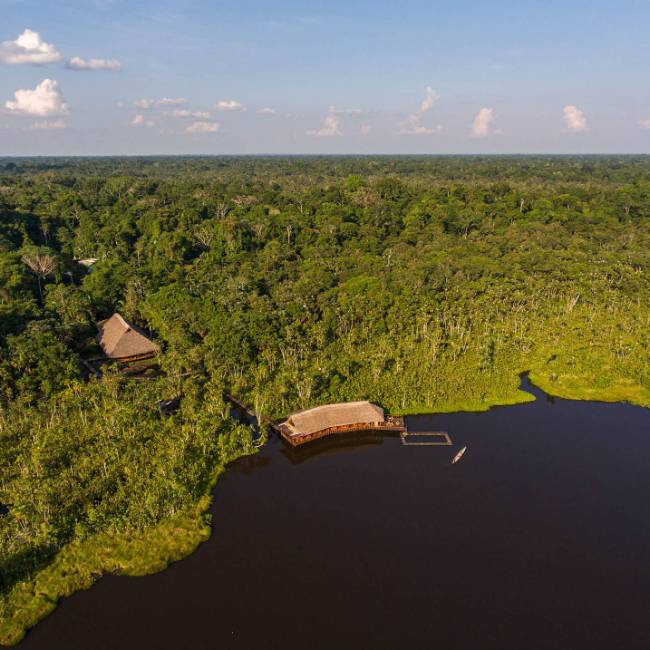 Looking down on Sacha Lodge deep within Amazon Jungle, Ecuador