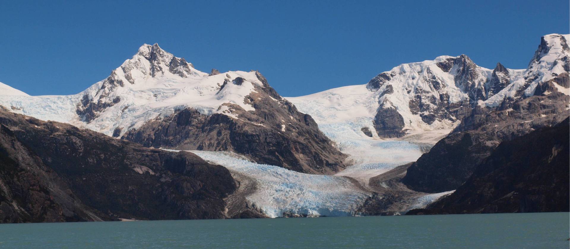 The surrounding waters from the melted glaciers are crystal clear and perfect to drink in Patagonia, Chile