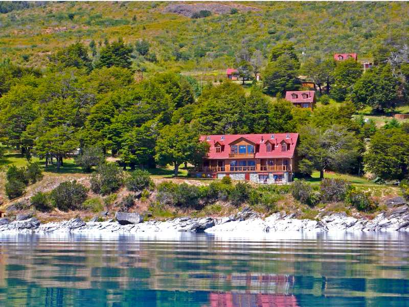 The stunning setting of our lodge at General Carrera Lake