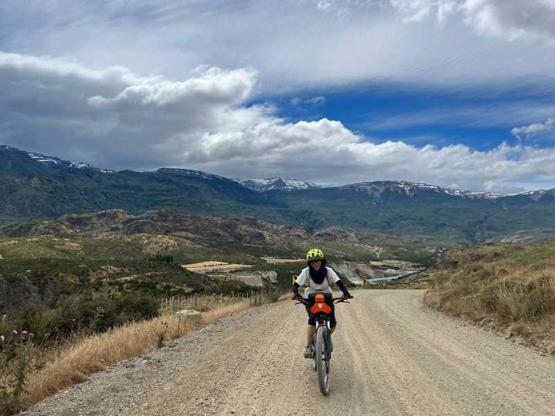 Challeging slope towards Cochrane, cycling in remote Patagonia is not easy but definitely rewarding