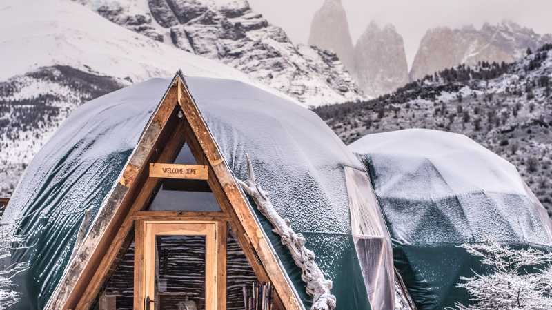 Warmth, away from the winter chill, awaits you inside the Welcome Dome at the eco-camp in Torres del Paine | Timothy Dhalleine