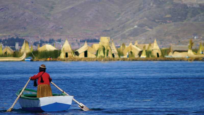 The floating islands of  Lake Titicaca are home to the Uros people