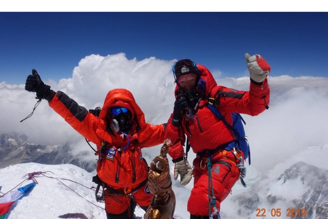 Lydia (R) with client on the summit of Everest, fr Tibet, China, 2019 |  <i>Lydia Bradey collection</i>