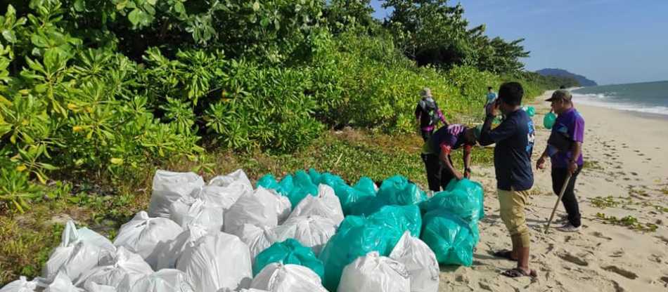 Piles of rubbish collected on our beach clean up program