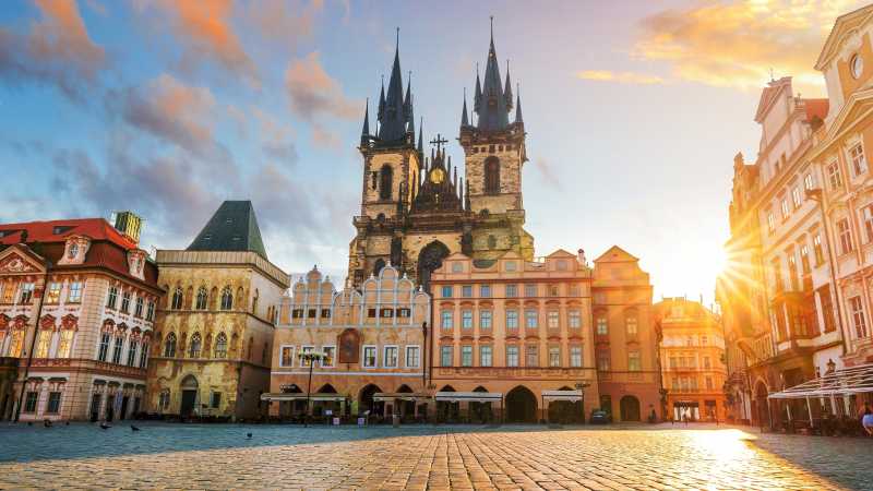 Enjoy sunset at the historic Old Town Square in Prague