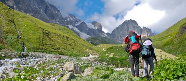 Hikers in a Georgia Caucasus mountains