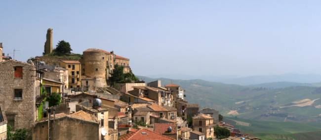 The hilltop town of Cammarata on the Magna Via Francigena in Sicily