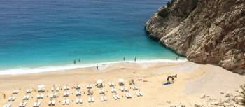 The marvellous blue waters of Kaputas Beach on Turkey's Lycian Coast Cycle
