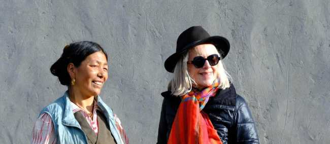 Margie Thomas delivering solar lamps, courtesy of Paddy Pallin, in Mustang