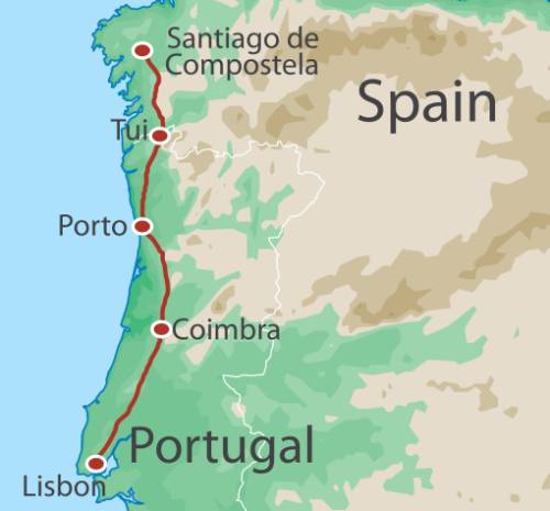 tourhub | UTracks | The Full Portuguese Way Cycle | Tour Map