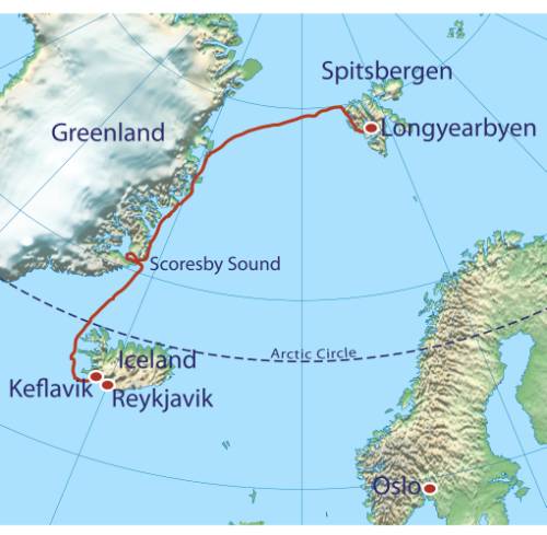 tourhub | World Expeditions | Spitsbergen, East Greenland & Iceland Adventure | Tour Map