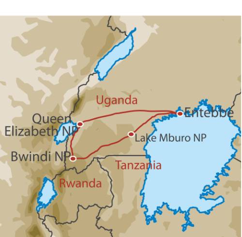 tourhub | World Expeditions | Primates and Wildlife of Uganda | Tour Map