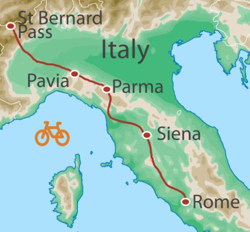 tourhub | UTracks | Cycle the Full Via Francigena - Aosta to Rome | Tour Map