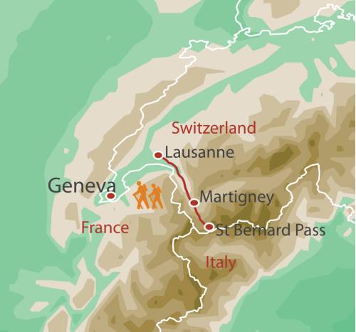tourhub | UTracks | Via Francigena Switzerland: Lausanne to the Great St Bernard Pass | Tour Map