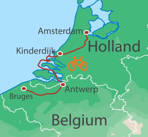tourhub | UTracks | Amsterdam to Bruges Bike & Barge - Deluxe | Tour Map