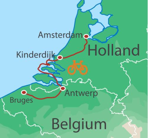 tourhub | UTracks | Amsterdam to Bruges Bike & Barge - Comfort | Tour Map