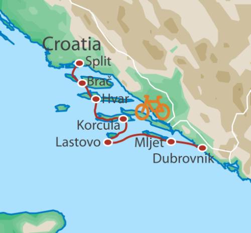 tourhub | UTracks | Dalmatian Coast and Dubrovnik Bike and Sail | Tour Map