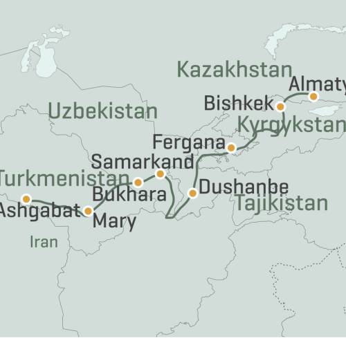 tourhub | World Expeditions | Ancient Silk Road Cities - The Five Stans | Tour Map