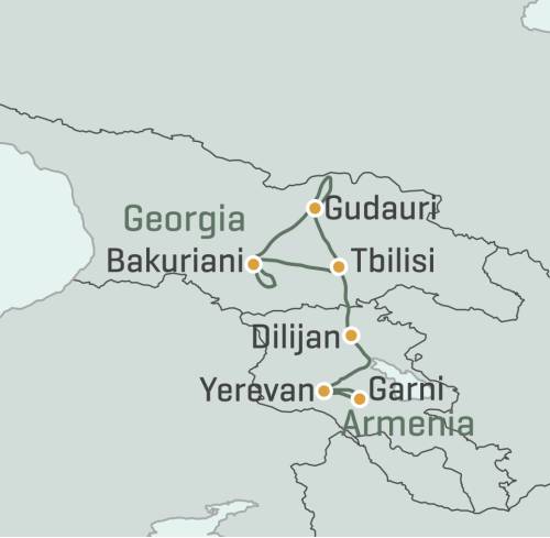 tourhub | World Expeditions | Armenia to Georgia by Bike | Tour Map