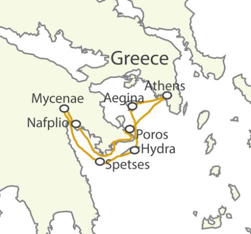 tourhub | UTracks | Peloponnese and Saronic Islands Bike & Sail | Tour Map