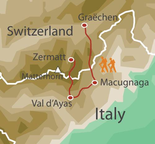 tourhub | UTracks | Monte Rosa Alpine Walk - 6 days | Tour Map