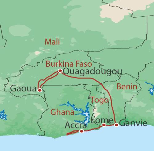 tourhub | World Expeditions | Highlights of Ghana, Togo and Benin | Tour Map