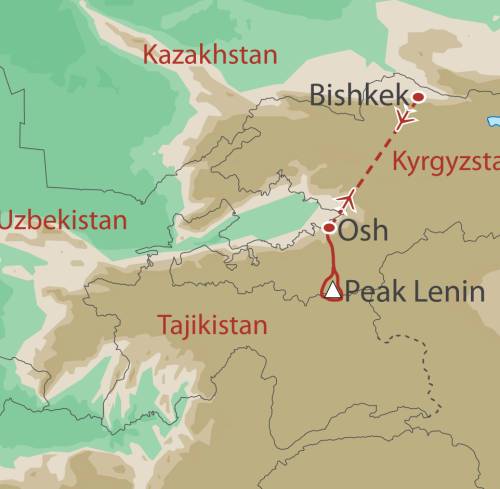 tourhub | World Expeditions | Kyrgyzstan Pamirs Adventure - Peak Lenin Basecamp | Tour Map