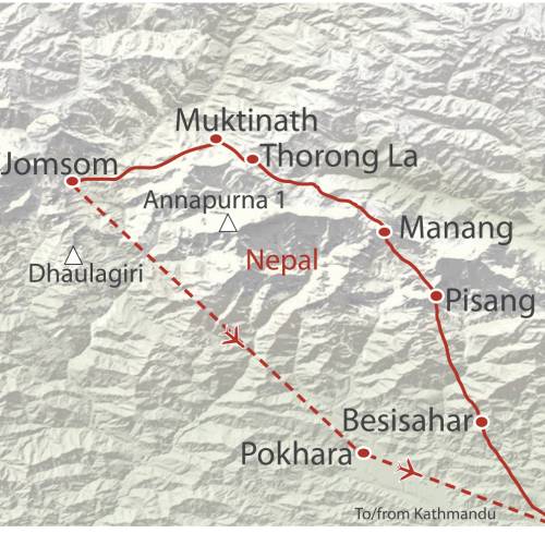 tourhub | World Expeditions | Annapurna Circuit via Kang La and Nar | Tour Map