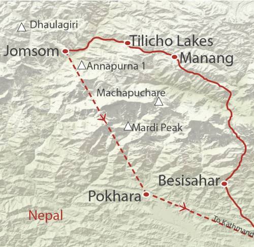 tourhub | World Expeditions | Annapurna, Nar & Tilicho Lake | Tour Map