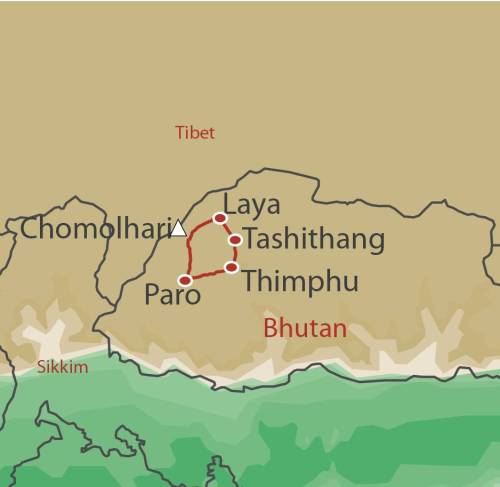 tourhub | World Expeditions | Bhutan High Trails via Laya | Tour Map