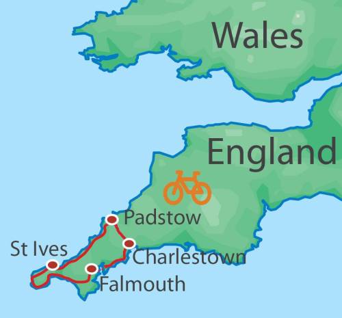 tourhub | Walkers' Britain | Cornish Cycle Tour | Tour Map